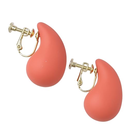14K Gold Clip On Earrings Women,Teardrop Chunky Detachable Hoop Clip-On Earrings for Non Pierced Ears Hypoallergenic Lightweight Earring Clips - color: Carol Pink