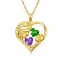 Mothers Day Gifts 14K Yellow Gold Mother Daughter Heart Pendant Necklace with 12 Months Birthstone Birthday Gifts for Mom Anniversarry Jewelry for Mom Wife Girlfriend - color: 02-05-Feb-May Birthstone