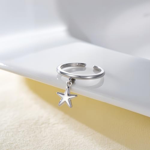 CHIC & ARTSY 925 Sterling Silver Open Toe Ring for Women - Lightweight Comfortable Yoga Toe Rings, Adjustable Stackable Toe Rings, Boho Coastal Vacation Beach Foot Jewellery - color: Starfish