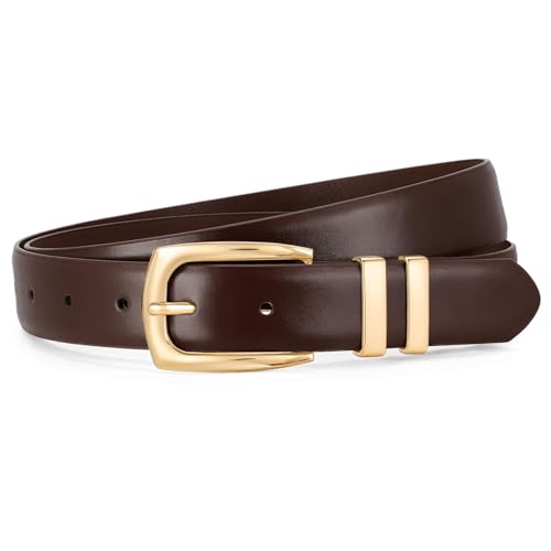WHIPPY Women's Leather Belts for Jeans Pants Fashion Ladies Belt Gold Buckle Belts for Women - color: 3-coffee, size: Fits Waist Size 25"-29"