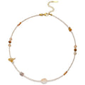 Beaded Necklaces for Women Summer Beach Beaded Necklace Bead Choker Boho Necklaces for Women Handmade Summer Jewelry Stainless Steel 18K Gold Plated - color: Champagne