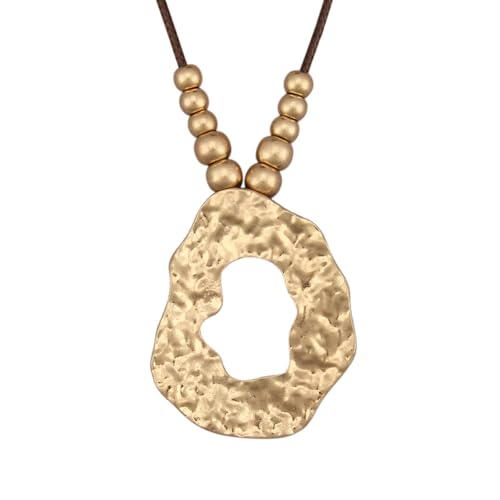 GelConnie Leather Necklaces Turquoise Long Boho Necklaces for Women Brown Chunky Circle Pendant Chocker Necklace Gold Sweater Necklace - style: Large Boho Necklace