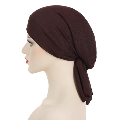 YYAOJHAO Pre Tied Bandanas Headscarf for Women - Solid Wave Chemotherapy Caps Headwrap Chemo Turban Headwear Hats - color: Coffee