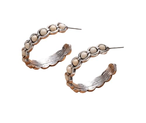 Boho Round Turquoise Hoop Earrings Daisy Flower Turquoise Dangle Earrings for Women Men Vintage Ethnic Accessories Tribal Jewelry - color: Beige