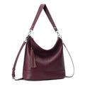Genuine Leather Hobo Crossbody Bag for Women, Soft Real Leather Bucket, Shoulder Handbag Purse with 2 Removable Strap - color: Burgundy