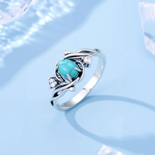 Boho Rings 925 Sterling Silver Turquoise Ring Western Jewelry Women's Eternity Rings Christmas Jewelry Gifts for Wife Mom Size 7-9 - style: Turquoise-3
