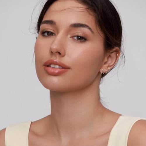 6 Pairs 14K Gold Plated Stud Earrings for Women, Hypoallergenic Cartilage Earrings for Multiple Piercing, Dainty Small Stackable Earrings Set for Jewelry Gift - color: Gold C