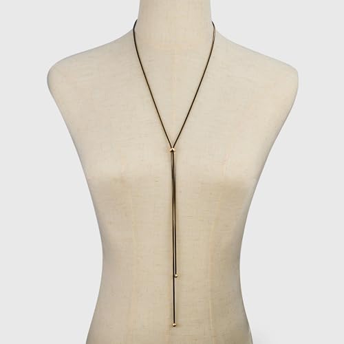 Gold Silver Necklace for Women Y Chain Adjustable Gold Long Necklaces Fashion Dainty Jewelry - color: black A