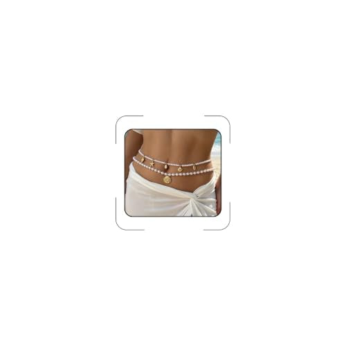Gold Starfish Seashell Waist Chain Belt for Women Boho Mermaid Pearl Body Chain Summer Beach Vacation Bikini Jewelry Accessories - style: Pearl Double