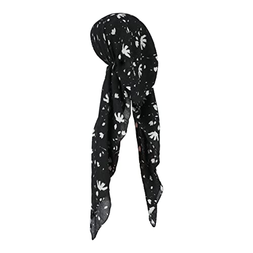 Pretied Head Scarves for Women Featuring Lightweight Crimped Material and Attractive - color: Black/White