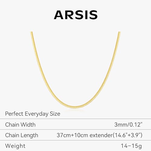 ARSIS 18K Gold Plated Herringbone Necklace Snake Chain Choker Dainty Layered Hypoallergenic Jewelry Gift for Women - color: Gold Single Layer 3mm