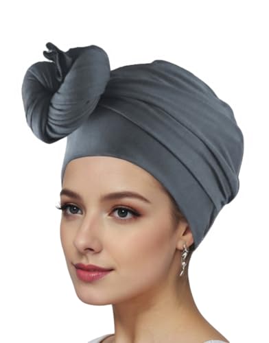 vabovin Head Wraps for Black Women Stretch Jersey Knit Turban Headwrap Solid Color Headscarf Headband Shawl - color: 01- Gray
