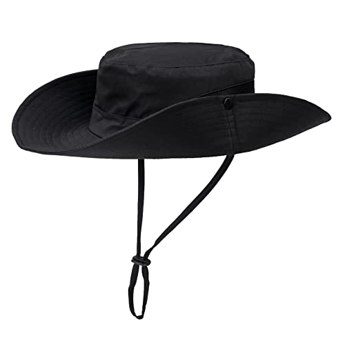 Womens Summer Sun Hat Beach Hat Wide Brim Outdoor UV Protection Hat Foldable Cool Mesh Ponytail Bucket Hat - color: Black