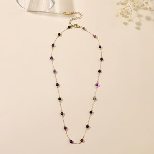 Beaded Choker Necklaces for Women 18k Gold Plated Dainty Gold Choker Necklaces for Women - style: amethyst choker