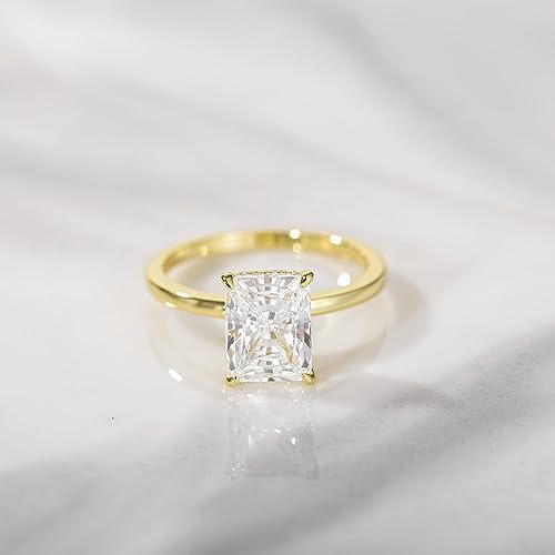 EAMTI 1/2/3/4CT 925 Sterling Silver Engagement Rings Radiant Cut Solitaire Cubic Zirconia CZ Wedding Promise Rings for Her Wedding Bands for Women Size 3-11 - color: Gold-3CT