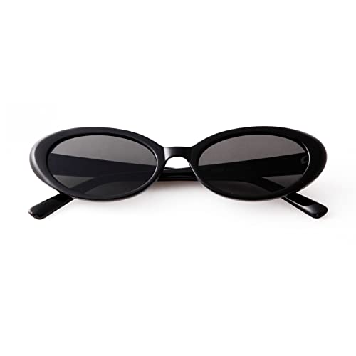 90s Sunglasses for Women Men Retro Small Oval Sunglasses - color: Black/Grey