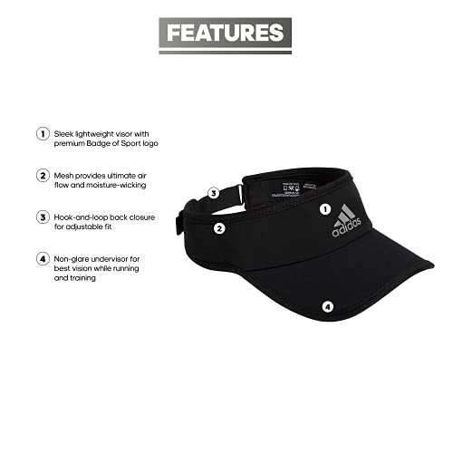 adidas Women's Superlite Visor – Lightweight Moisture-Wicking Running Tennis Hat - color: Black/Silver Reflective/3