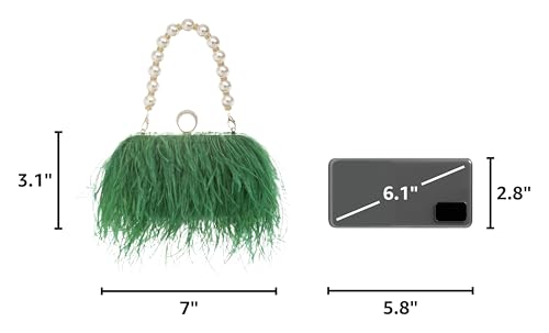Women Real Natural Ostrich Feather Evening Bags Purses Clutch Vintage Banquet Handbag - color: Green