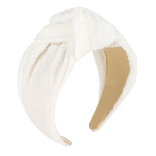 YISSION Knotted Headband Wide Headbands for Women Non Slip White Headband Fashion Head Bands Top Knot Hairband Hair Accessories for Women (Hairy Surface)