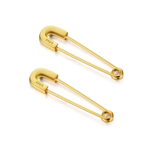 CHIC & ARTSY 925 Sterling Silver Safety Pin Earrings - Lightweight Comfortable Punk Paperclip Cartilage Hoop Earrings, Trendy Industrial Style Jewellery for Women and Men - color: Yellow-#5