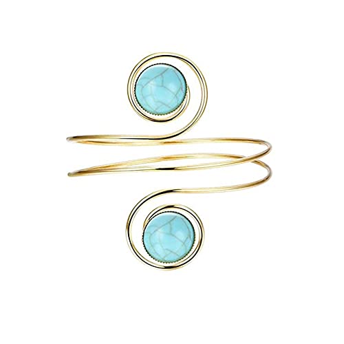 Caiyao Boho Upper Arm Bracelet Cuff Bangle Gold Silver Geometric Cuff Bracelets Mental Open Upper Arm Bangle Bracelet Adjustable Armband Jewelry for Women - style: Turquoise Gold