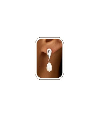 LLWOM Gold Silver CZ Teardrop Dangling, Pearl Drop Studs Dangle Earrings for Women Trendy, Hypoallergenic Jewelry Gift for Wedding/Party/Prom/Daily - color: Silver Pearl Teardrop