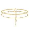 MIDEEO Gold/Silver Ankle Bracelets for Women,14K Gold Anklets for Women Waterproof Cuban Link Heart Beads Herringbone Rhinestone Anklets Set Layered Anklet Bracelets for Women Gold Jewelry Gift - style: 2Pcs Anklets B-Gold
