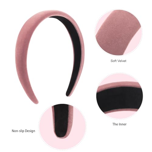 DRESHOW 4 Pcs Velvet Wide Headbands for Women Girls Turban Vintage Boho Head Bands Fashion Non Slip Head Wraps Hoop Hair Accessories - color: 4 Pack: Black, Pink, Coffee, Red