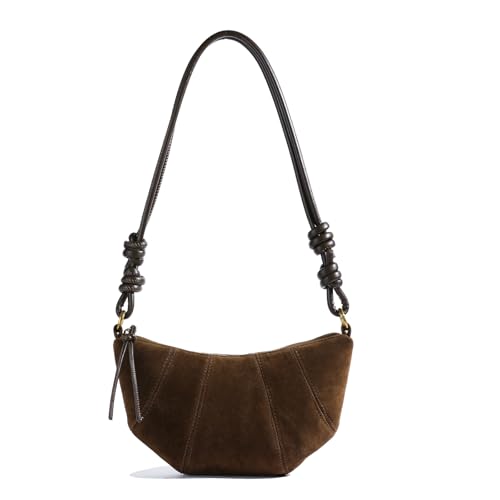 Suede Bags for Women Small Suede Purses Crescent Bag Crossbody Shoulder Bag Trendy Tote Handbags - color: A Suede Coffee
