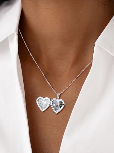 U7 Women Locket Necklace Platinum 14K Gold Photo Lockets that Hold Picture,Chain 20 Inch Personalized Gift Custom Love Heart Image Necklaces - color: 01# (Hot!)Platinum Heart