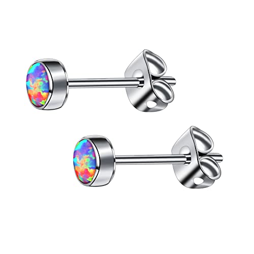 G23 Titanium Opal Stud Earrings for Women Girls Hypoallergenic Earring with 4mm 5mm Birthstone for Sensitive Ear Fashion Women's Jewelry(2pcs) - color: Multi Lavender, size: 5mm