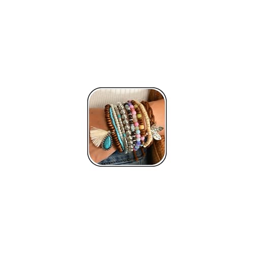 Long tiantian Western Turquoise Beaded Bracelet Set for Women Stackable Cowgirl Bracelets Boho Concho Jewelry Country Concert Rodeo Outfit Accessories Gifts - color: F1:western wooden dress