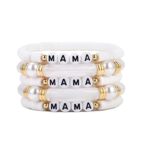 Elegance 11 designs colorful bracelets for women Surfer Thick Tube Heishi Summer Beach Beaded Stackable Boho Stretch Bracelets - color: Mother