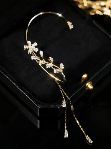 2PCS Ear Cuff Earrings for Women No Piercing Flower Climber Wrap Around Earrings Crawler Rhinestone Wrap Earring Fairy Ear Clip Jewelry Gifts - color: gold