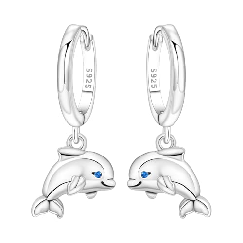 925 Sterling Silver Dangle Earrings for Women, Butterfly&Bee Animals Design, Hypoallergenic Jewelry gifts - color: Dolphin Earrings