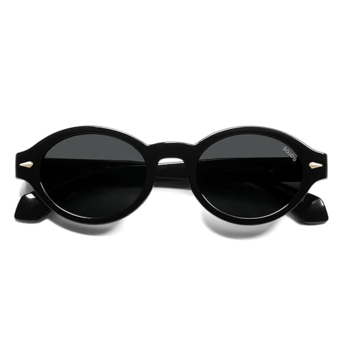 SOJOS Retro Oval Polarized Sunglasses for Women Men Chic Trendy 90s Sunnies Shades UV protection Sun Glasses SJ2630 - color: Black Frame Grey Lens