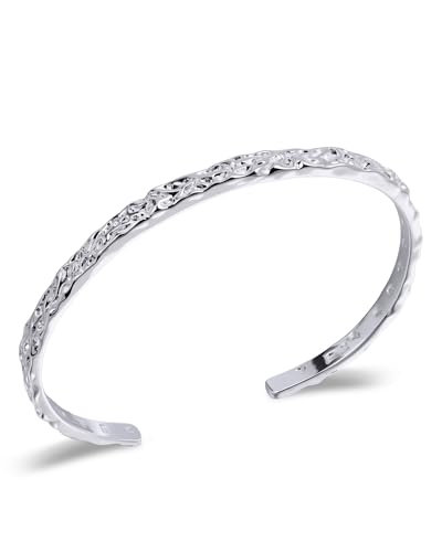 Silver Hammered Texture Cuff Bracelet for Women - Adjustable Silver Bangle, Boho Chic Jewelry