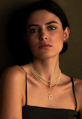 BERISO 14K Gold Plated Layered Necklace for Women, 3 Layer Dainty Gold Necklace with Minimalist Pendant, Elegant Everyday Gold Jewelry Gift - style: layered necklace-A