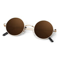 Round Polarized Sunglasses Men Women,Retro Metal Hippie Shades with 100% UV Protection - color: A04- Golden Frame Brown Lens