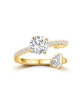FWM Round Cut Moissanite Simple Open Rings for Women, Adjustable Ring, Solid Sterling Silver With Gold Plated, Stackable Wedding Band, Anniversary Valentines Mothers Day Christmas Gift - color: Round & Pear Cut - Yellow Gold, size: 5