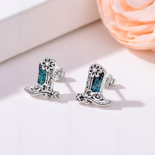 Western Earrings for Women 925 Sterling Silver Turquoise Western Country Dangle Drop Earrings Country Jewelry Gifts for Cowgirl Cowboy - style: Boot Stud