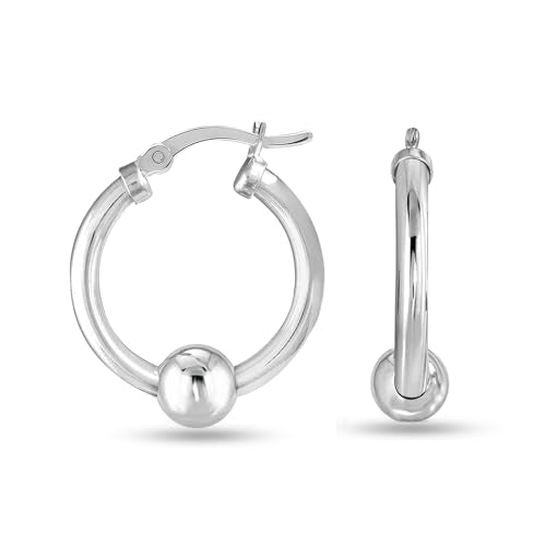 LeCalla 925 Sterling Silver Beaded Ball Hoop Earrings | Lightweight Sleeper Bead Ball Earring Hoops | Cape Style Hoop Earrings for Women - color: Classic Cape