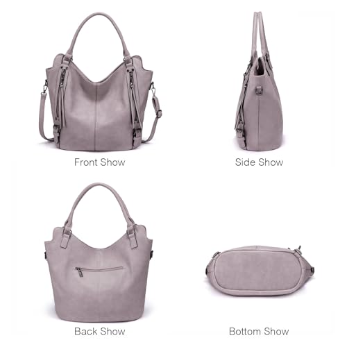 Tote Bag for Women PU Leather Shoulder Bags Fashion Hobo Bags Large Purse and Handbags with Adjustable Shoulder Strap - color: Light Purple