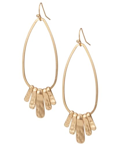 Handmade Boho Hammered Teardrop Earrings Jewelry with 5 Bars for Women - style: Gold