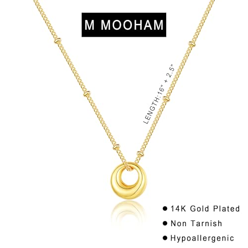 M MOOHAM Gold Necklace for Women Non Tarnish - Dainty 14K Gold Plated Beaded Chain Small Pendant Necklaces Simple Pearl Circle Beads Teardrop Pendant Necklace for Women Trendy Jewelry Gifts - color: Circle Pendant