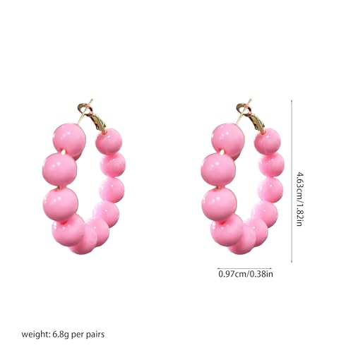 Summer Candy Colored Bead Earrings Lightweight Dainty Acrylic Geometry Hoop Earrings for Women Cute Boho Chic Handmade Jewelry - color: Pink