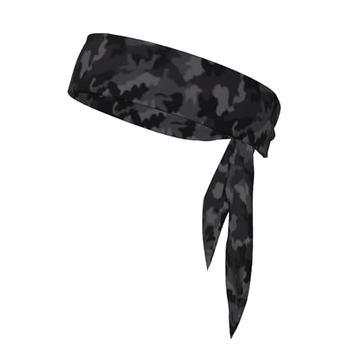 Sports Tie Headband Bandana Running Athletic Sweat Band Elastic Adjustable Sport Head Tie for Men Women Head Ties Ninja Tie Headbands Tennis Sweatbands Soccer Basketball Teams Running Head Band - color: Black camo