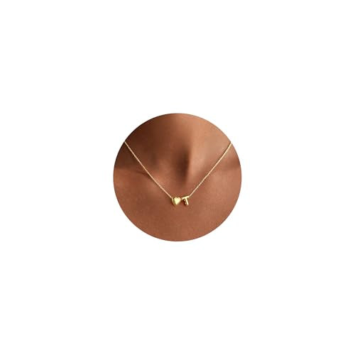 Yoosteel Heart Initial Necklaces for Women Girls - 14K Gold-Plated Letter A-Z Initial Heart Necklace for Girls Kids Jewelry Teen Girl Gifts Personalized Birthday Gifts - color: T