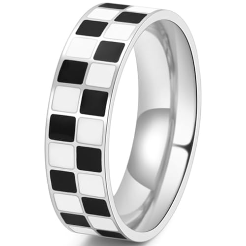 Jude Jewelers 6mm Stainless Steel Checkerboard Chess Pattern Wedding Band Biker Statement Ring