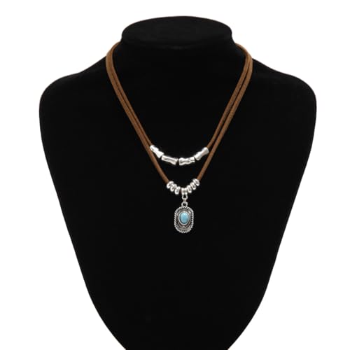 Western Necklaces Boho Layered Charm Necklace for Women Turquoise Beaded Choker Ox-head Pendant Necklace Western Jewelry for Women Cowgirl Accessories - color: Style-E